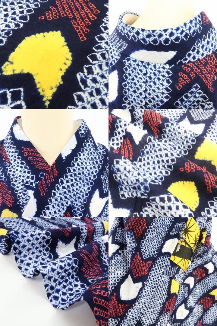 Y1192◆美品 綿 有松鳴海絞り 洗える夏着物 居敷当て付 高級浴衣 着物