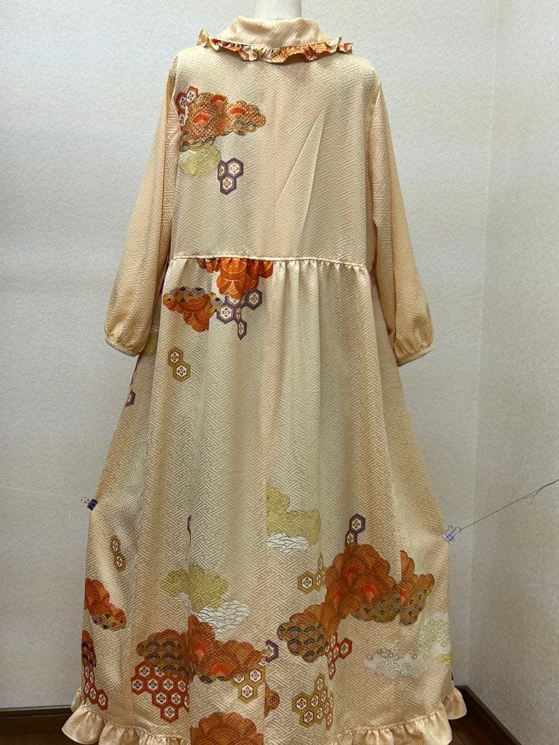 着物リメイク　ワンピース前ボタン　 Lサイズ