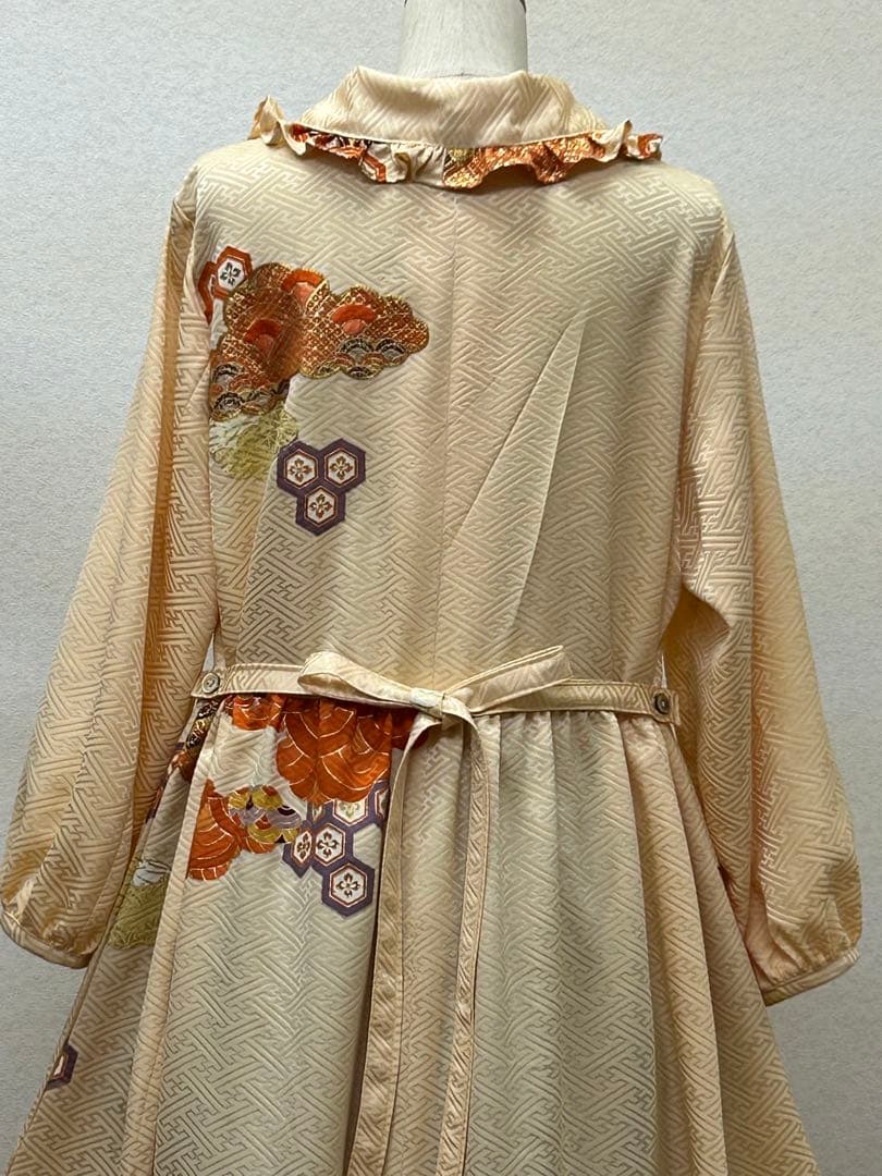 着物リメイク　ワンピース前ボタン　 Lサイズ