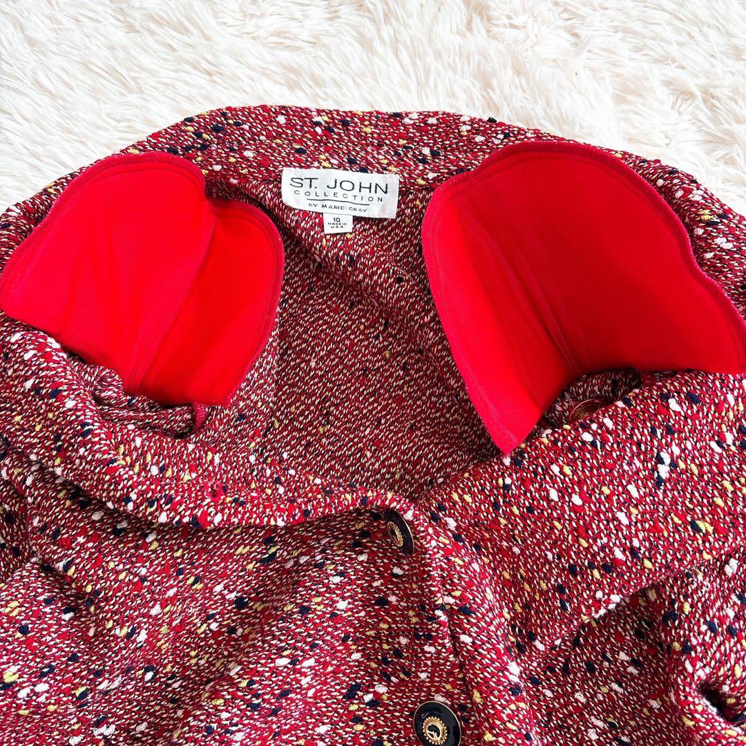 ST.JOHN ツイード ジャケット テーラード 金ボタン ミックス柄 ウール混