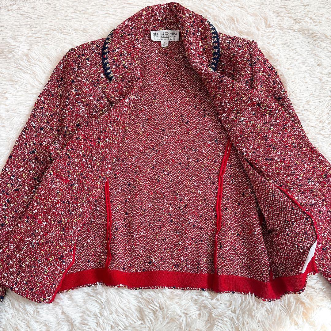 ST.JOHN ツイード ジャケット テーラード 金ボタン ミックス柄 ウール混