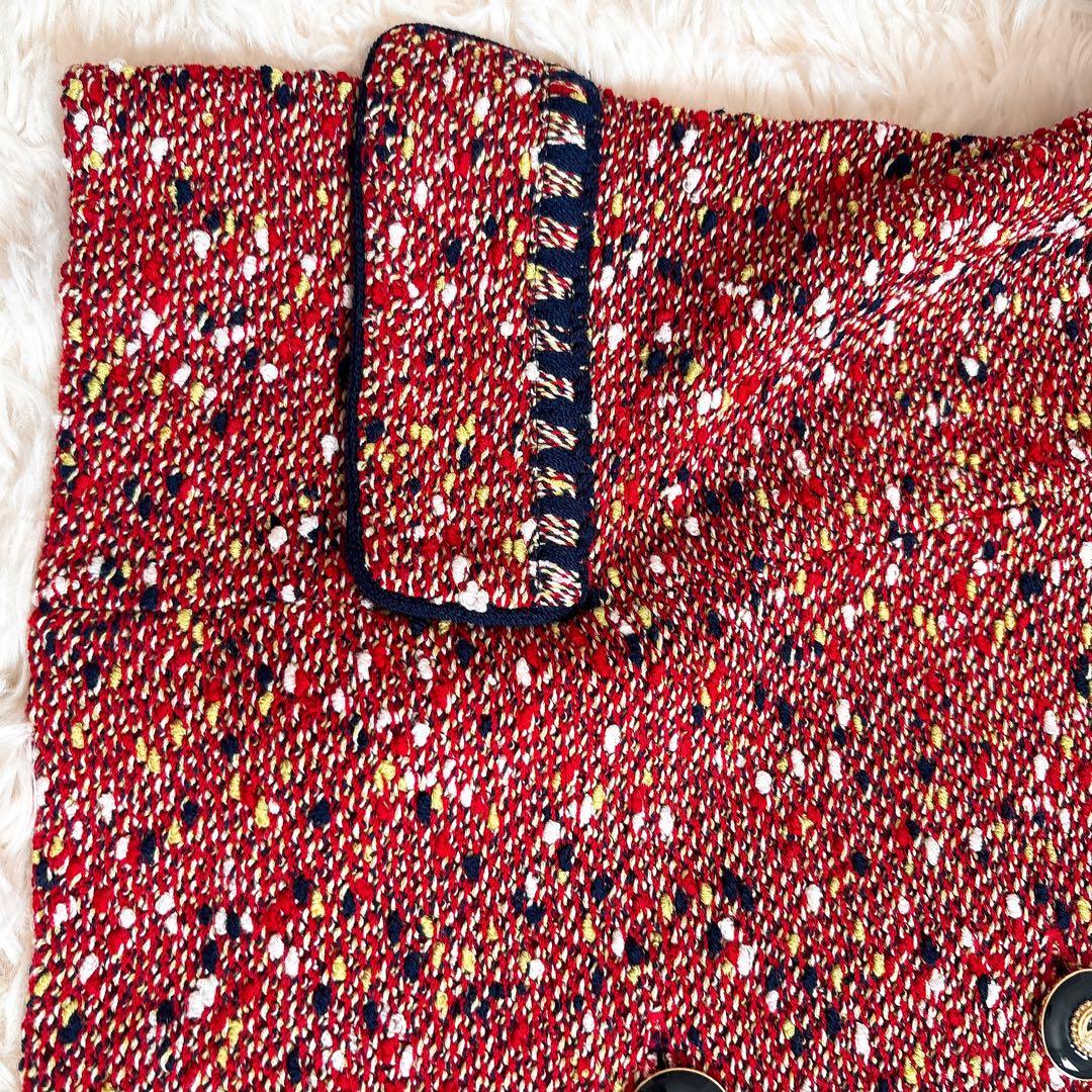 ST.JOHN ツイード ジャケット テーラード 金ボタン ミックス柄 ウール混