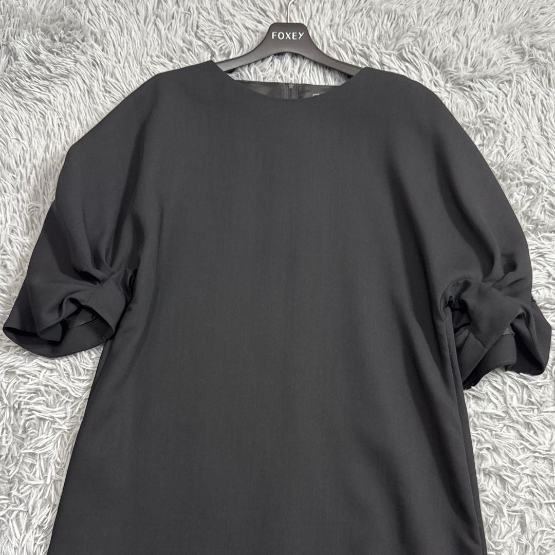 極美品✨定価12万 フォクシー プリーツスリーブドレス ウール ブラック 40
