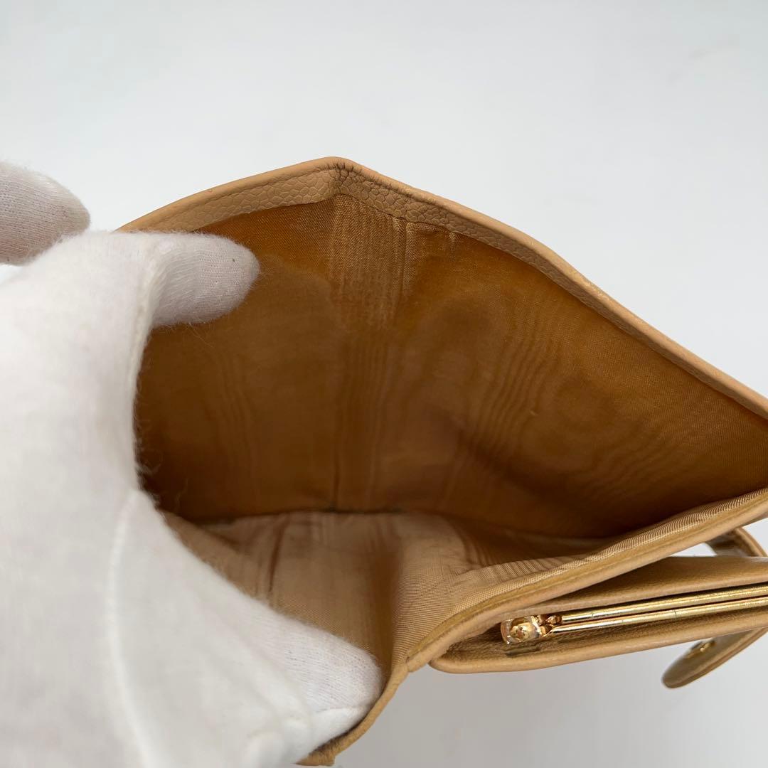 CHANEL 長財布 フラップ ココマーク キャビアスキン がま口 ベージュ