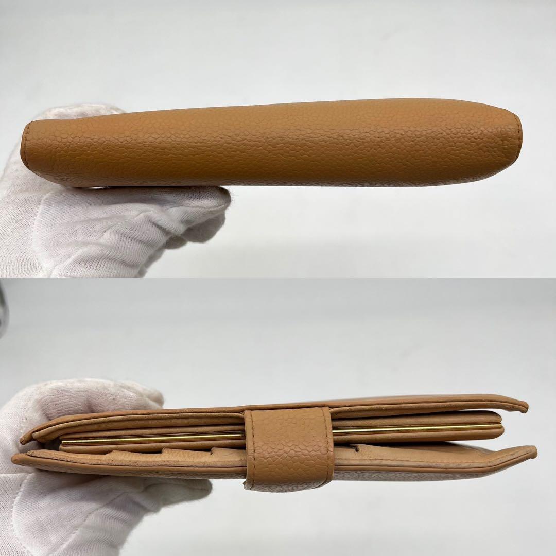 CHANEL 長財布 フラップ ココマーク キャビアスキン がま口 ベージュ