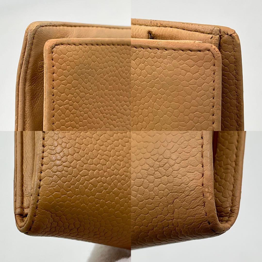 CHANEL 長財布 フラップ ココマーク キャビアスキン がま口 ベージュ