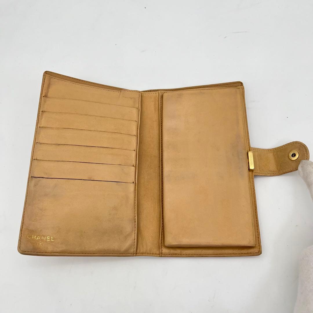 CHANEL 長財布 フラップ ココマーク キャビアスキン がま口 ベージュ
