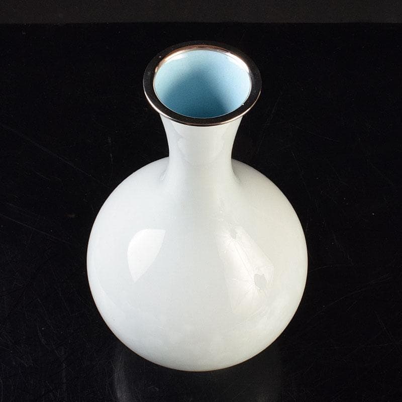 Gojyo　七宝焼　安藤七宝店造　青玉釉唐草文花瓶　共箱　D　R9181H