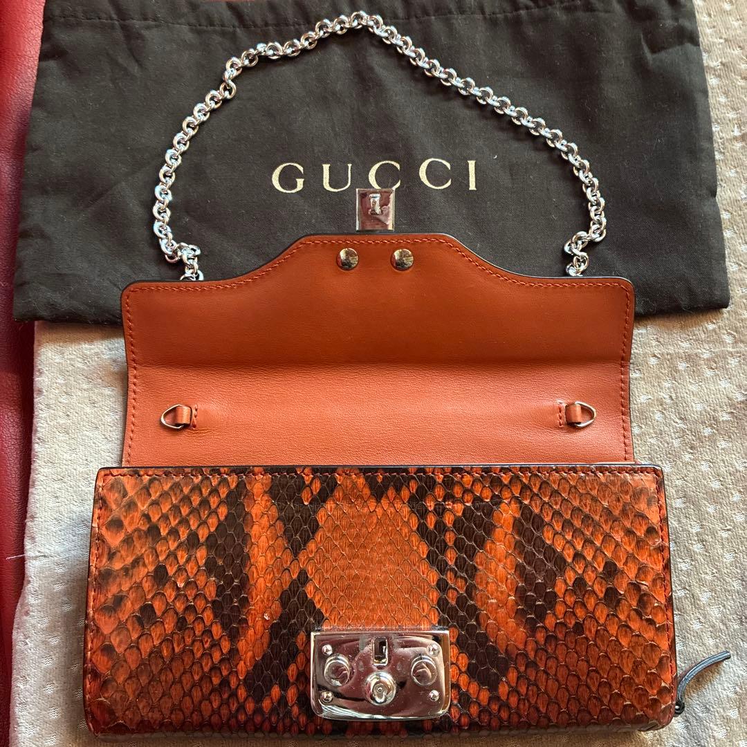GUCCI ヘビ革 長財布 オレンジ系 値下げしました！
