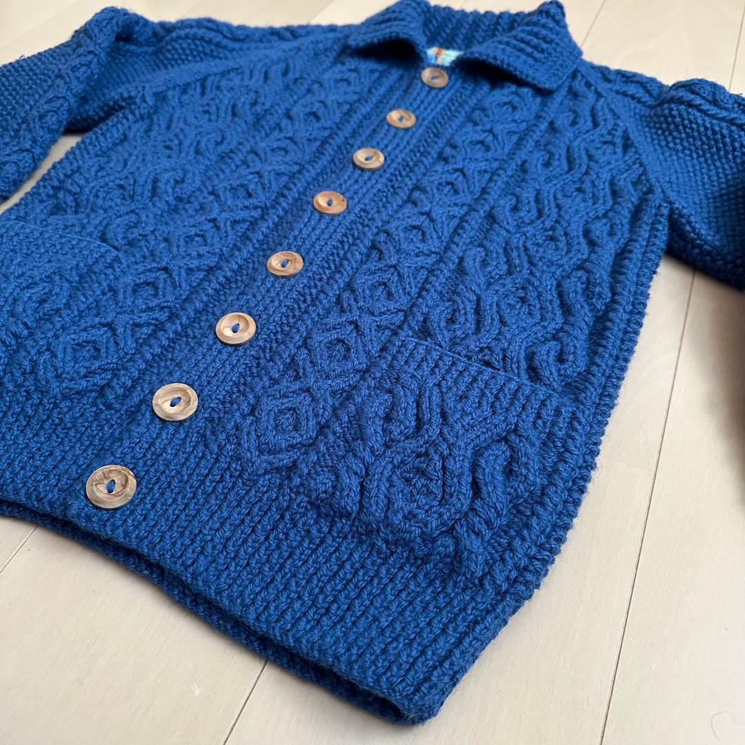 3A美品INVERALLAN◆ブルー青/ケーブル編みセーター/ニットカーディガン