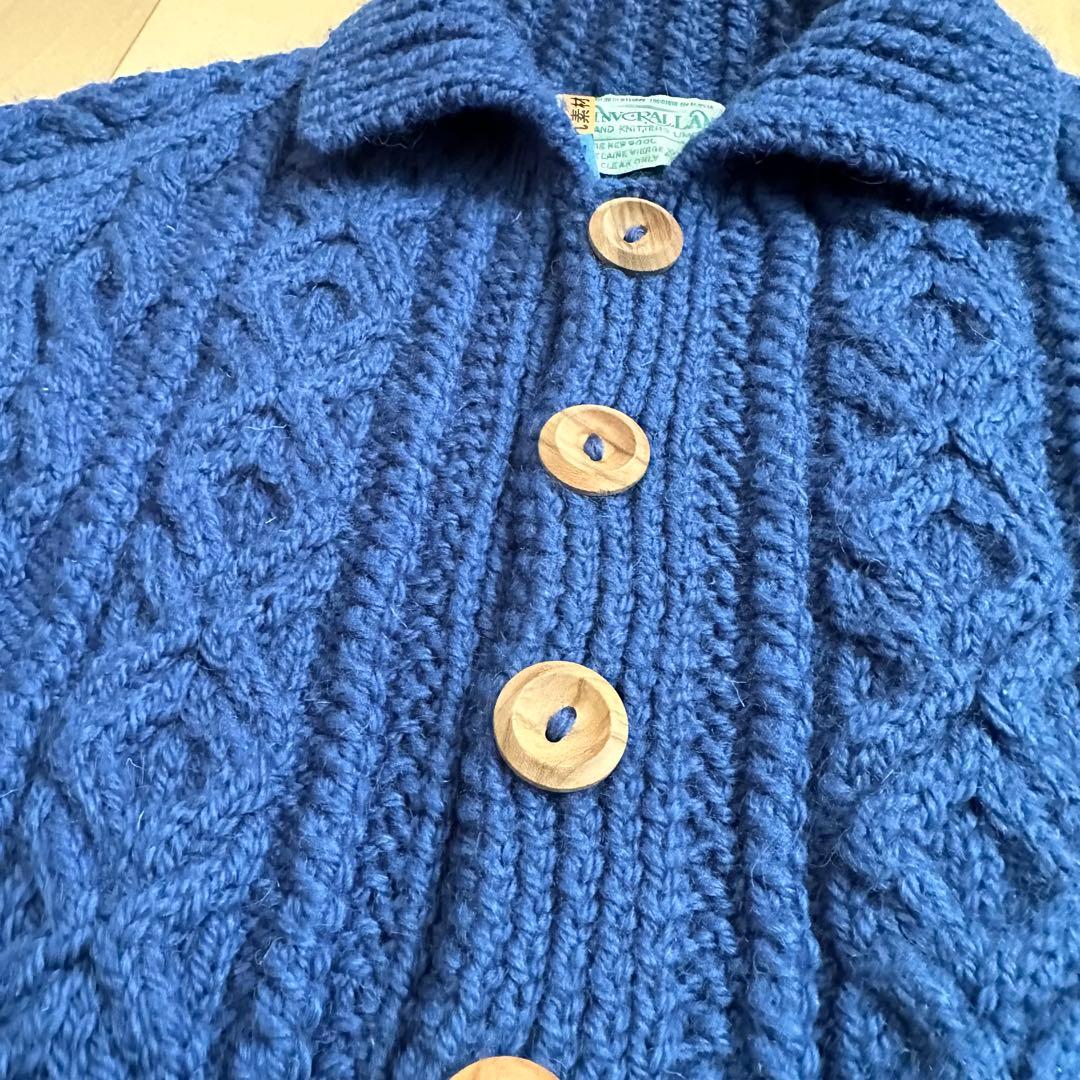 3A美品INVERALLAN◆ブルー青/ケーブル編みセーター/ニットカーディガン