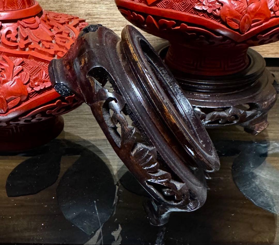 堆朱の花瓶 2点セット 中国美術