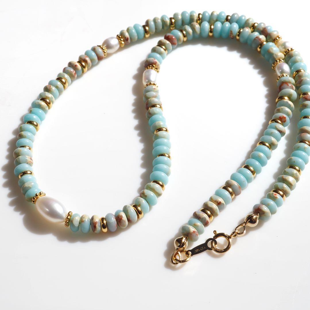 【Ruby】インプレッションストーン×淡水パールのデザインネックレス