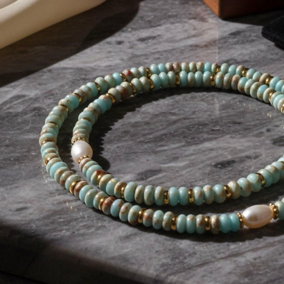 【Ruby】インプレッションストーン×淡水パールのデザインネックレス