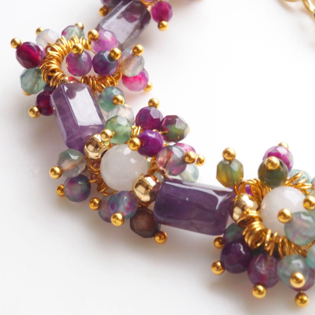 【Ruby】インプレッションストーン×淡水パールのデザインネックレス