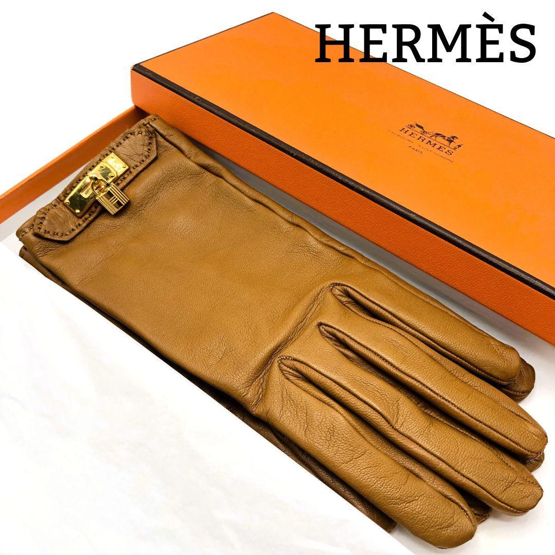 HERMES エルメス ラムスキン グローブ ケリー カデナ 手袋 ゴールド