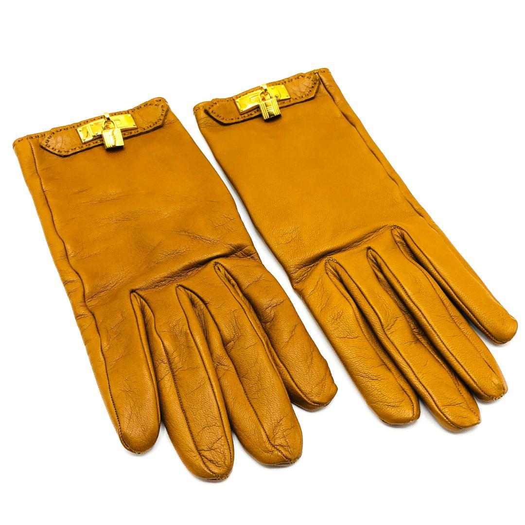 HERMES エルメス ラムスキン グローブ ケリー カデナ 手袋 ゴールド