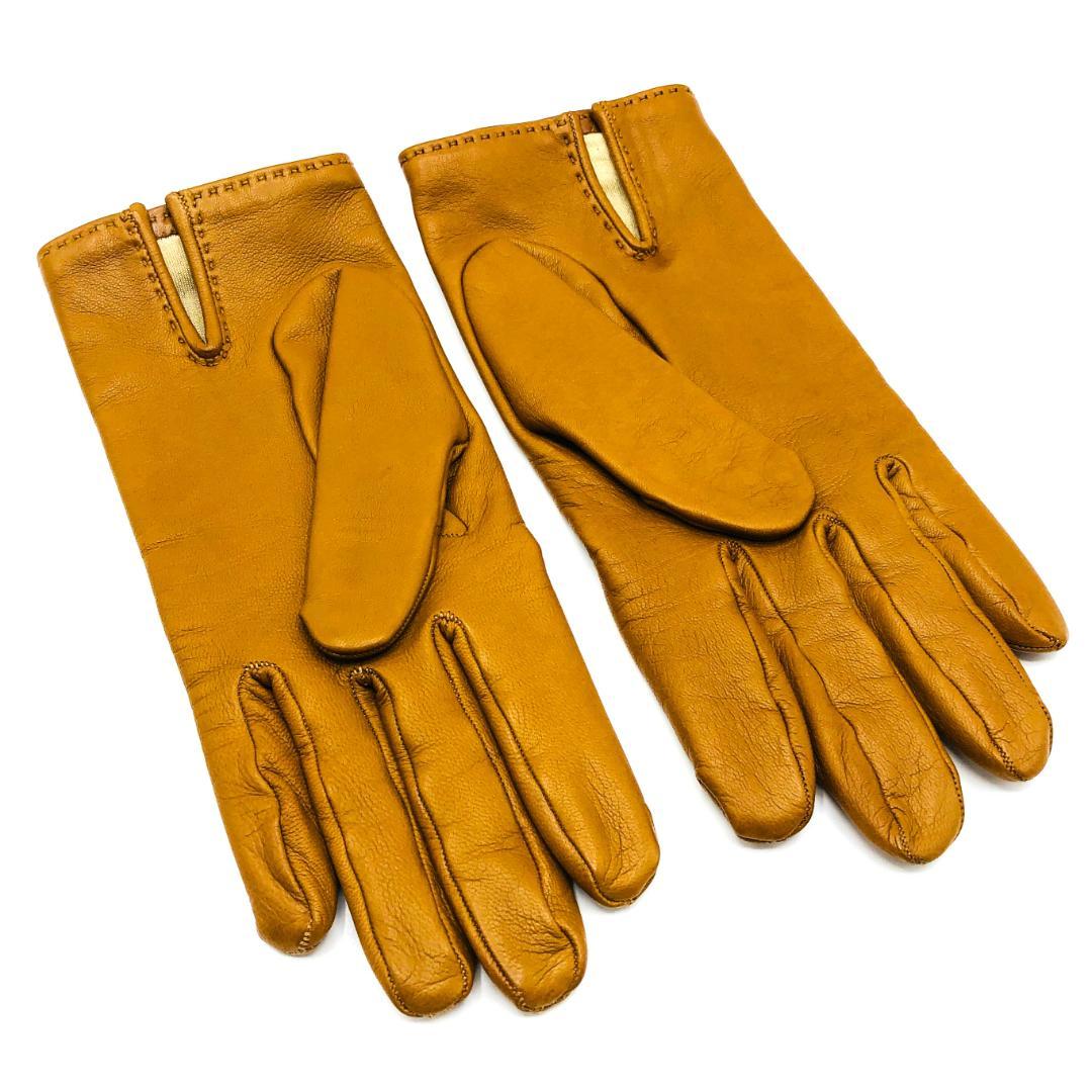 HERMES エルメス ラムスキン グローブ ケリー カデナ 手袋 ゴールド