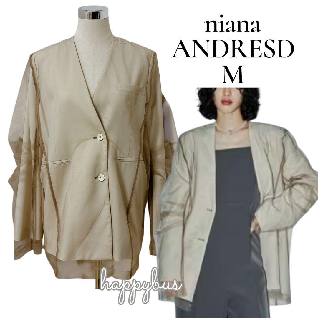ANDRESD ベージュ　boxy layered tulle jacket