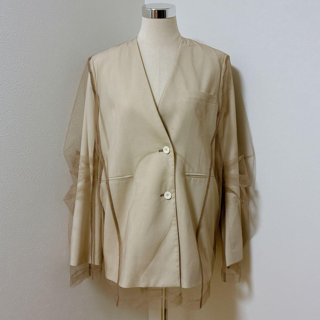 ANDRESD ベージュ　boxy layered tulle jacket