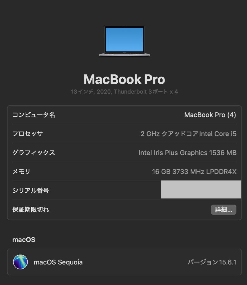 MacBook本体 MacBook Pro 2020 Intel 16gb 512gb