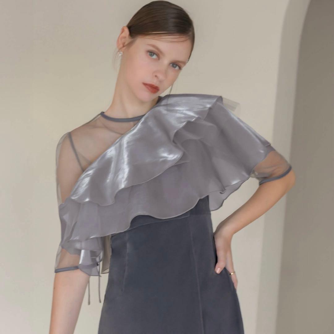 Leja アシンメトリーティアードフリル3WAYベロアIラインドレスワンピース