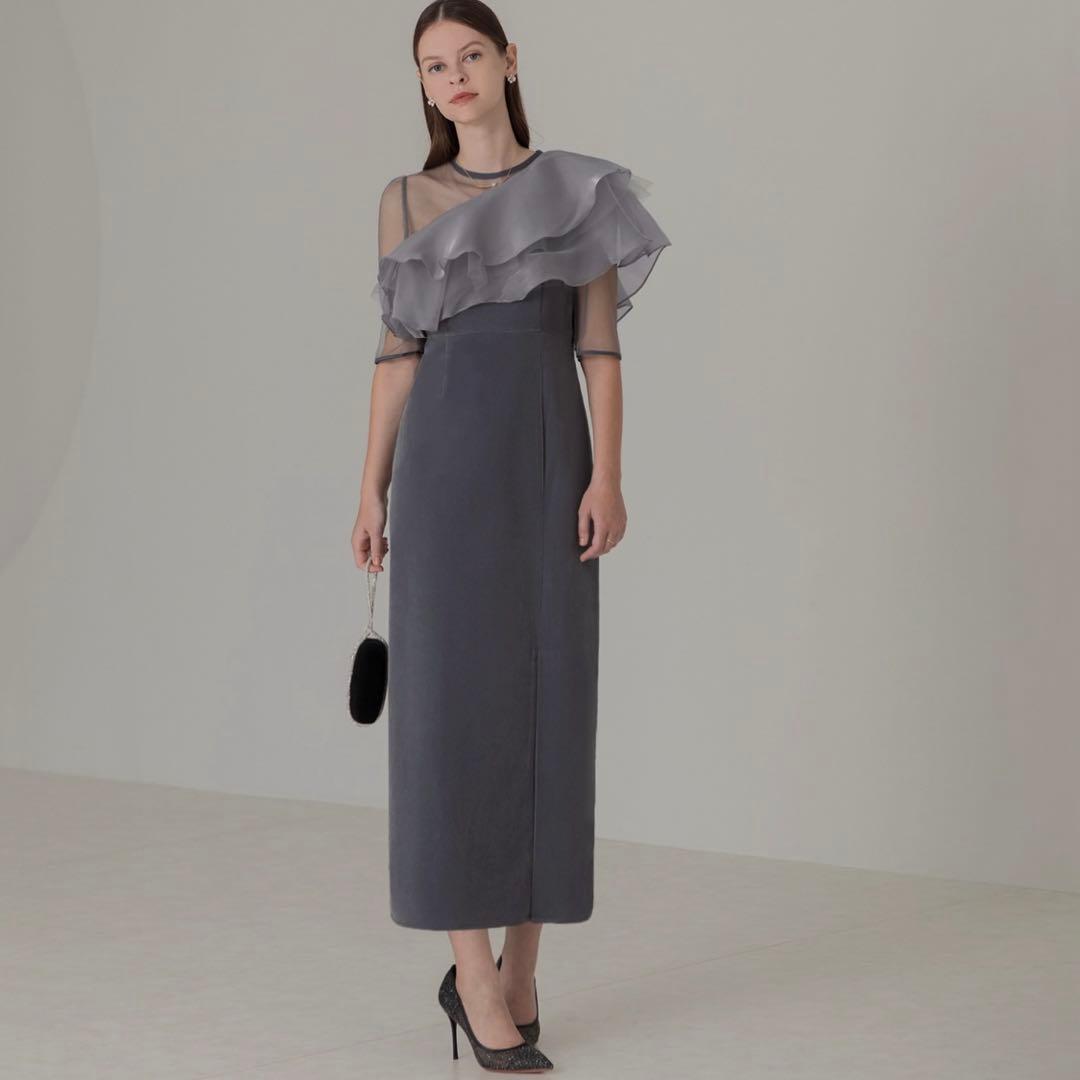 Leja アシンメトリーティアードフリル3WAYベロアIラインドレスワンピース