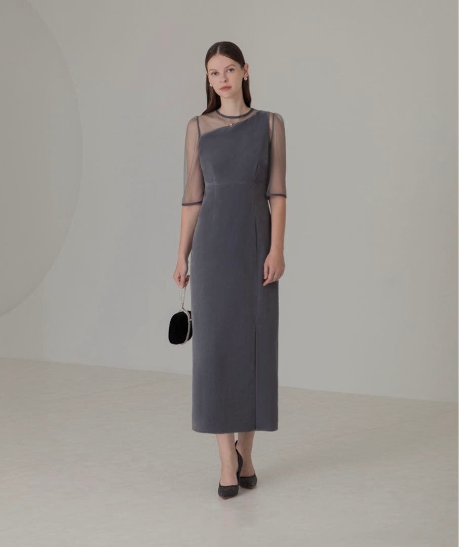 Leja アシンメトリーティアードフリル3WAYベロアIラインドレスワンピース