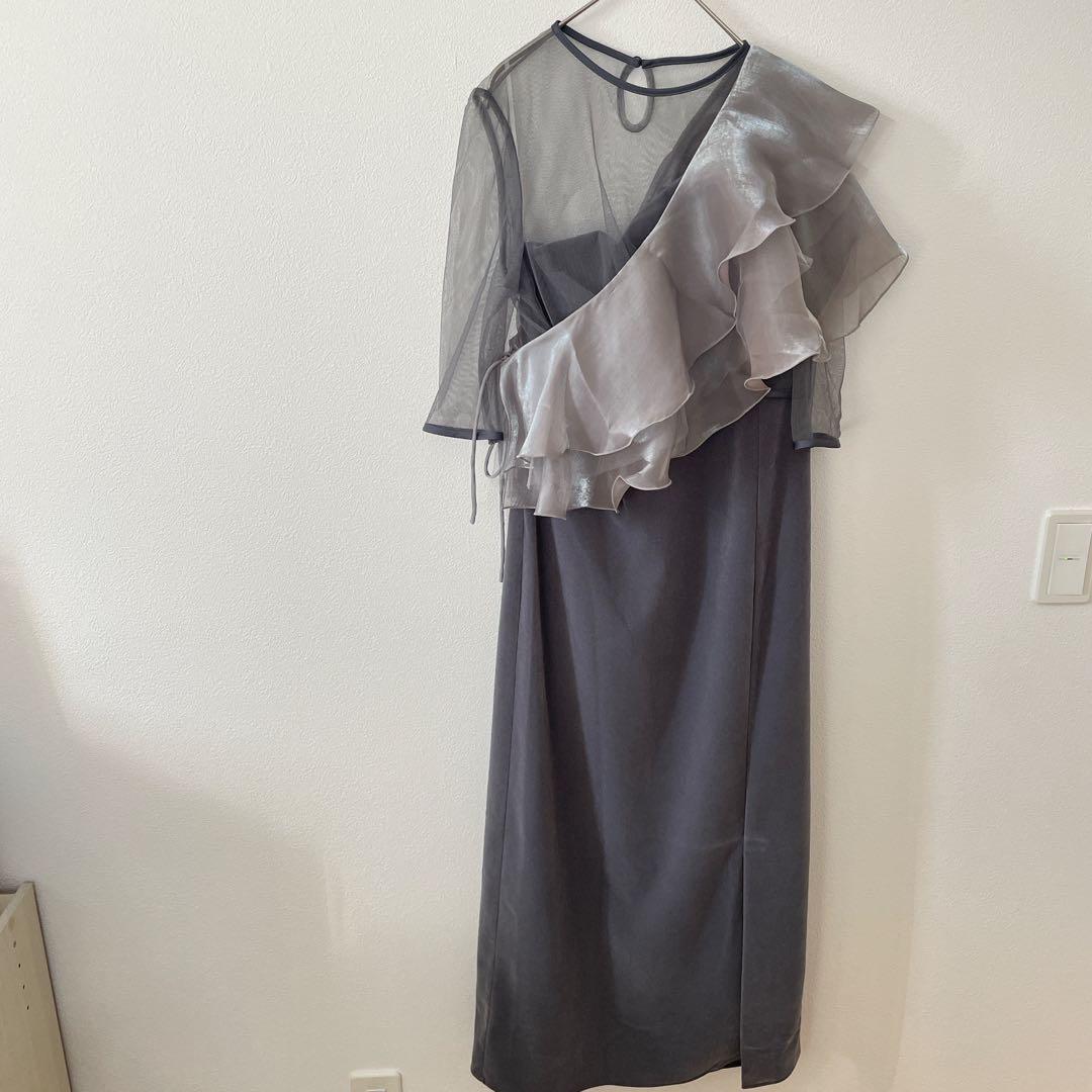 Leja アシンメトリーティアードフリル3WAYベロアIラインドレスワンピース