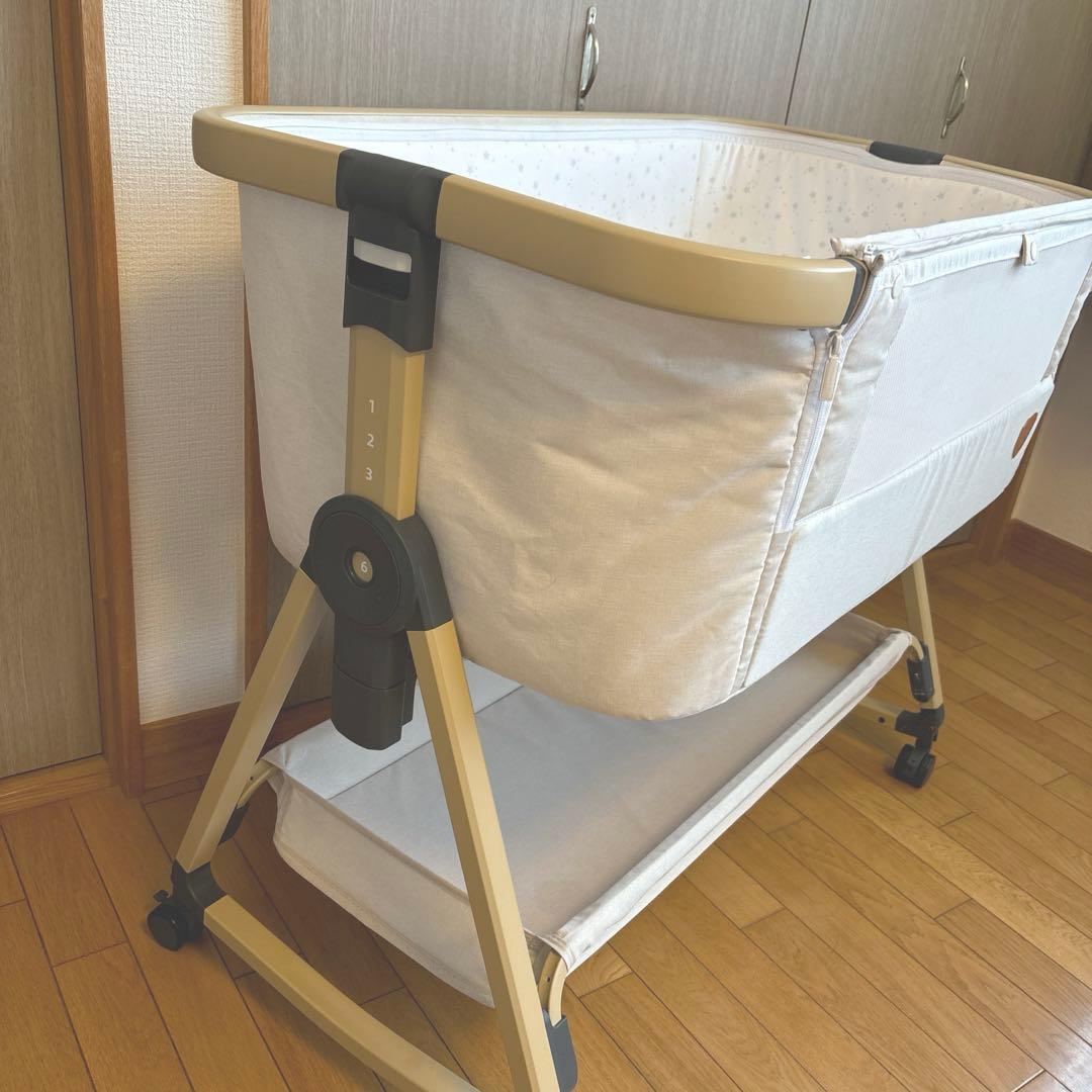 【早い者勝ち！】大人気 ミニ ベビーベッド HZDMJ カーキ 揺りかご機能付き