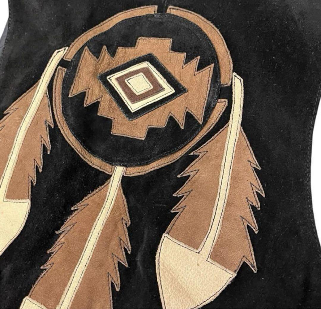 USA製 メキシカン 本革 スエード 黒 レザーベスト コンチョ × フリンジ