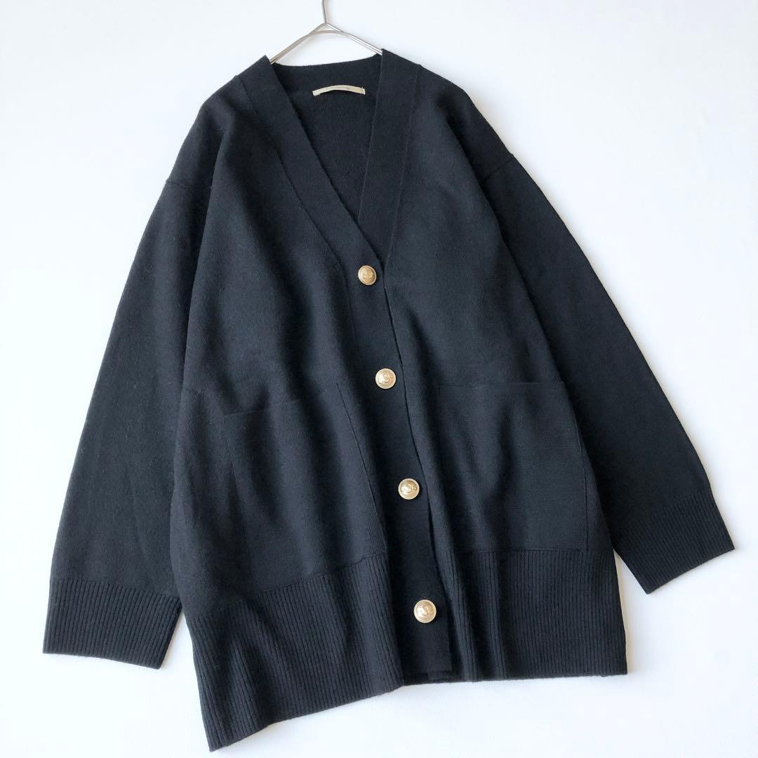 2762y美品カレンソロジー 24AW アッシュクウール金ボタンカーディガン 黒