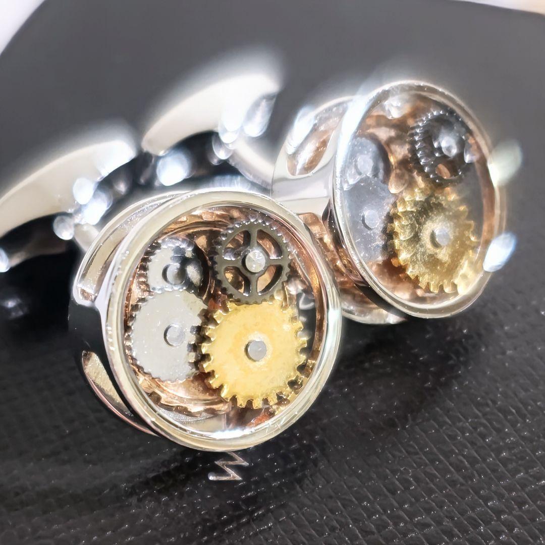 タテオシアンTATEOSSIANラウンド歯車ギアカフスボタン銀金シルバービジネス