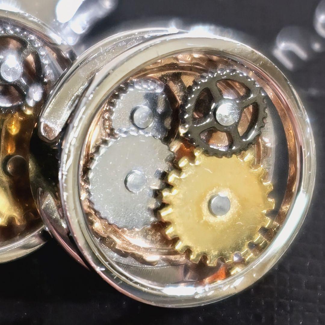 タテオシアンTATEOSSIANラウンド歯車ギアカフスボタン銀金シルバービジネス