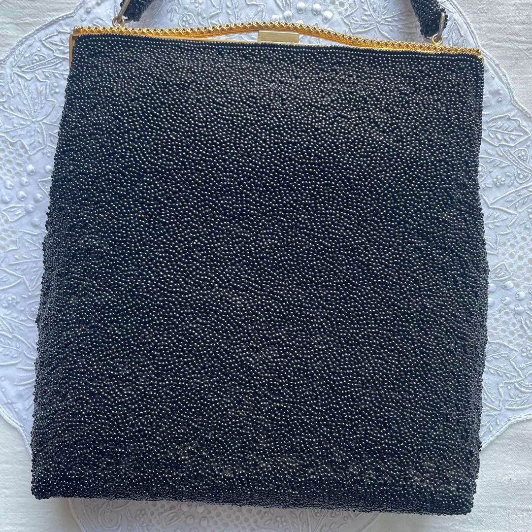 手刺繍　ビーズバッグ　ゴブラン織り 　和装　パーティーバッグ　プチポアン　がま口