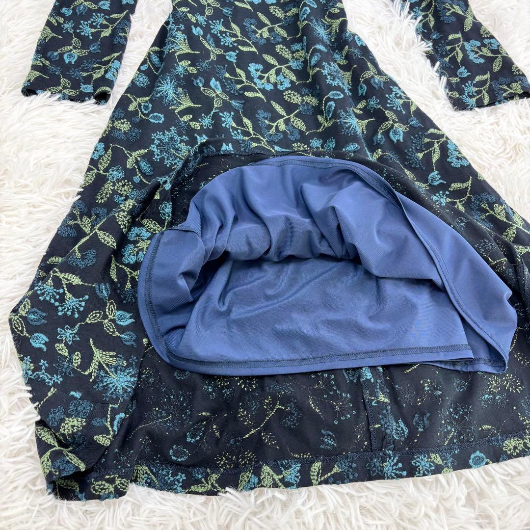 美品　シビラ　ロングワンピース　ボタニカル　花柄　刺繍　インナー付　長袖　M