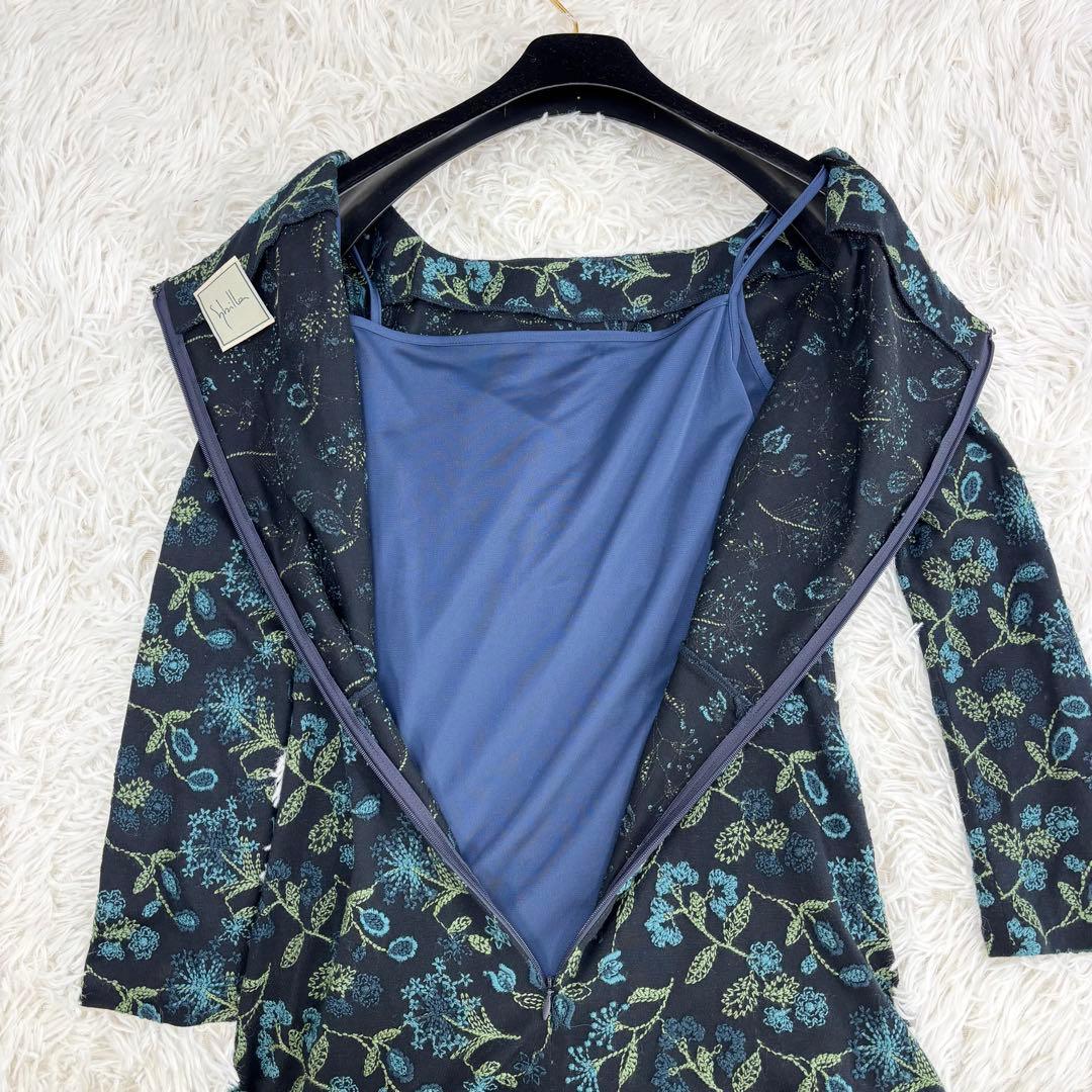 美品　シビラ　ロングワンピース　ボタニカル　花柄　刺繍　インナー付　長袖　M