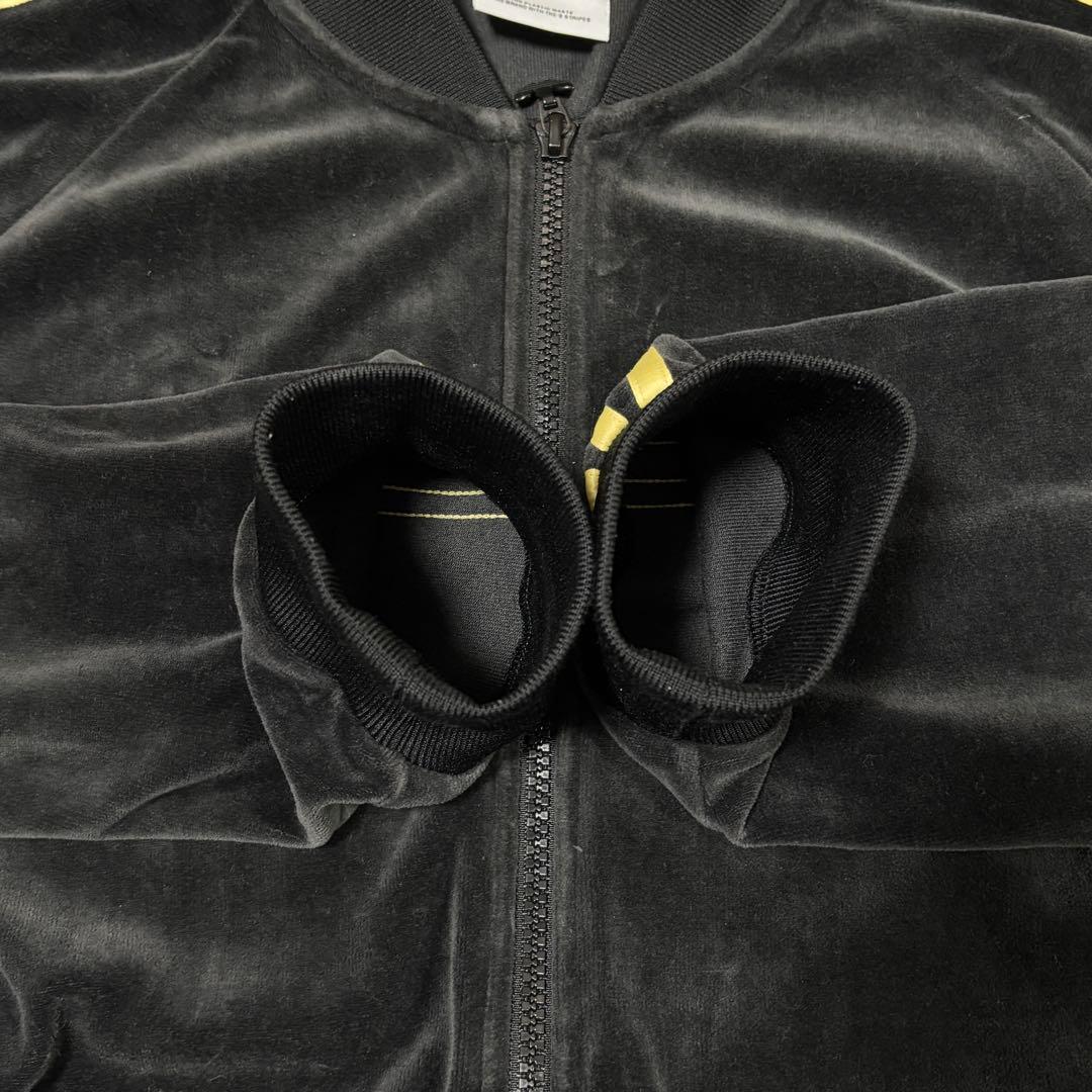 希少▲2XL アディダス ベロア トラックジャケット 黒 金 刺繍ロゴ 常田大希