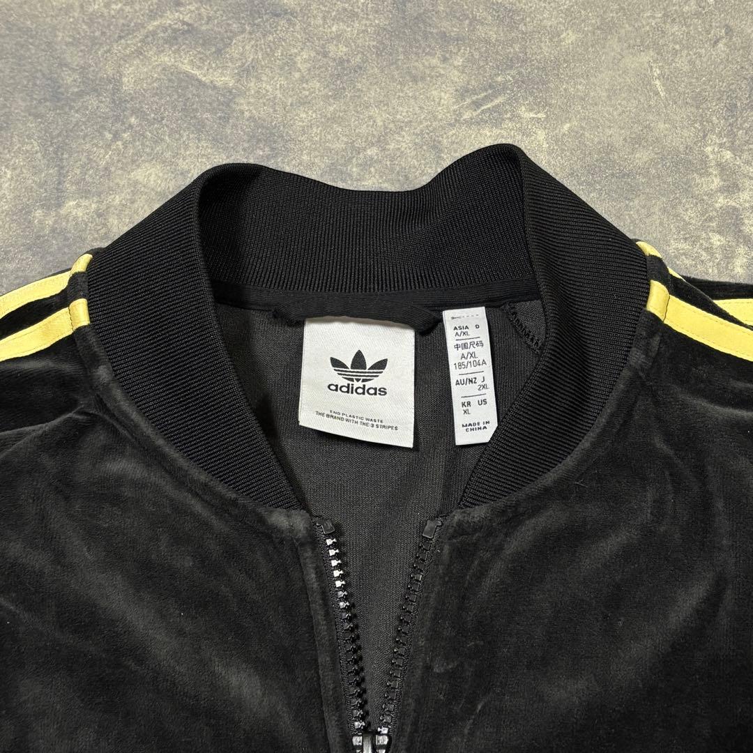 希少▲2XL アディダス ベロア トラックジャケット 黒 金 刺繍ロゴ 常田大希