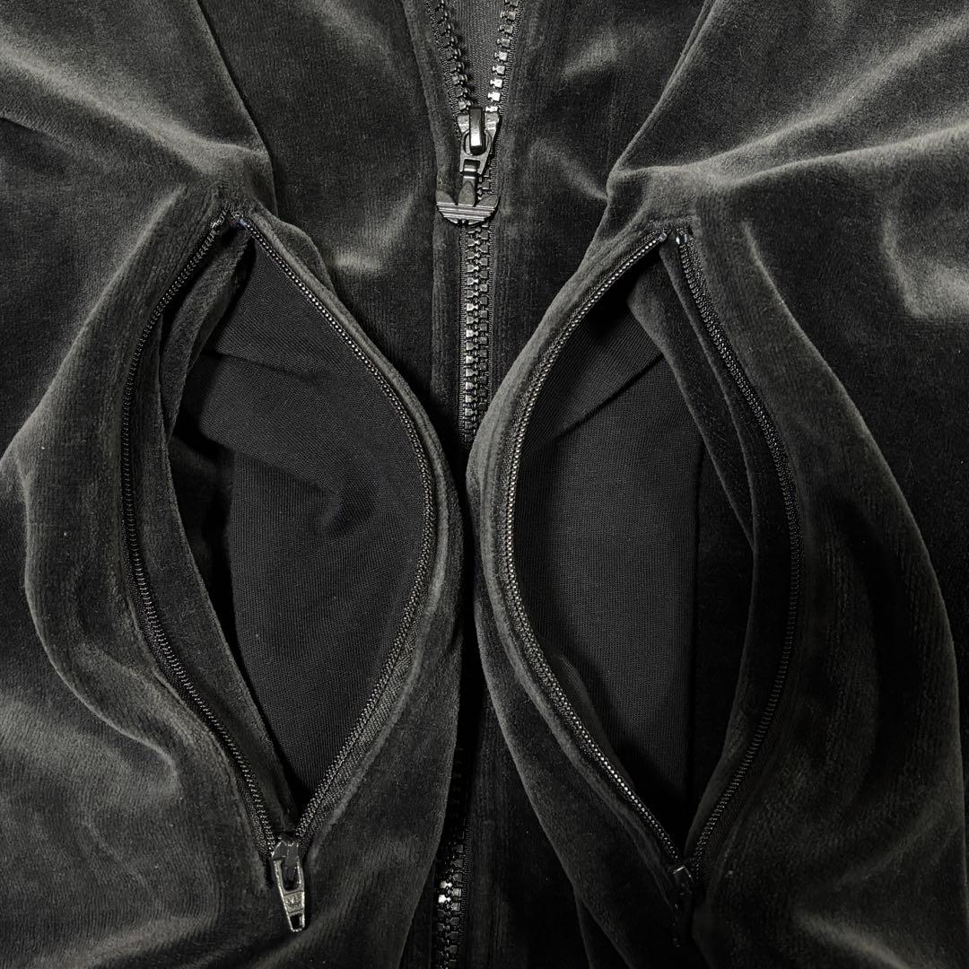 希少▲2XL アディダス ベロア トラックジャケット 黒 金 刺繍ロゴ 常田大希