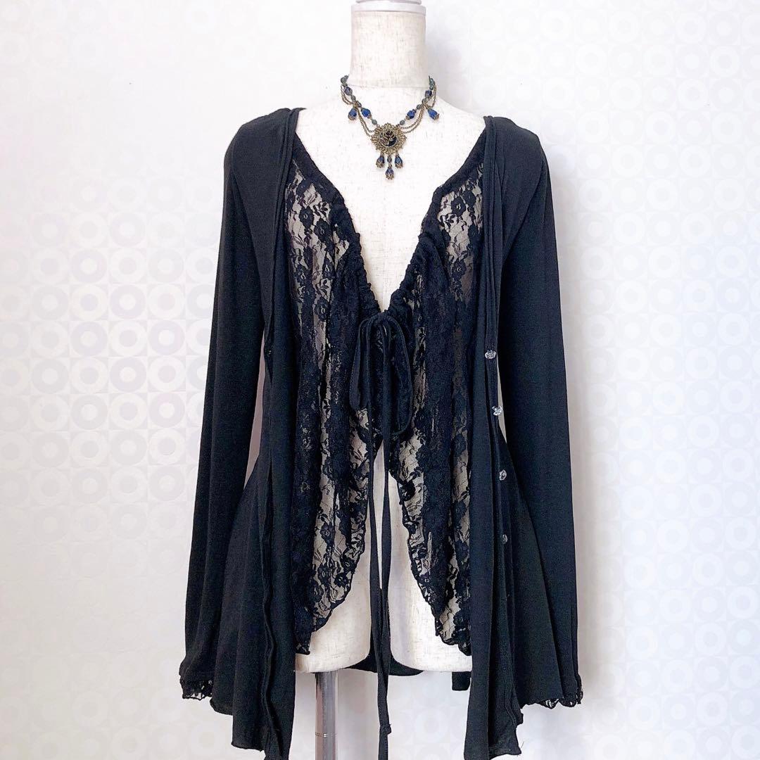 レース レイヤード カーディガン Y2K フェアリーグランジ ダークコア ゴス