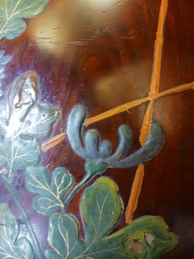 『超美品』火鉢　けやき　高級 蝶々　蒔絵　アンティーク　雑貨　骨董　古民具　加賀