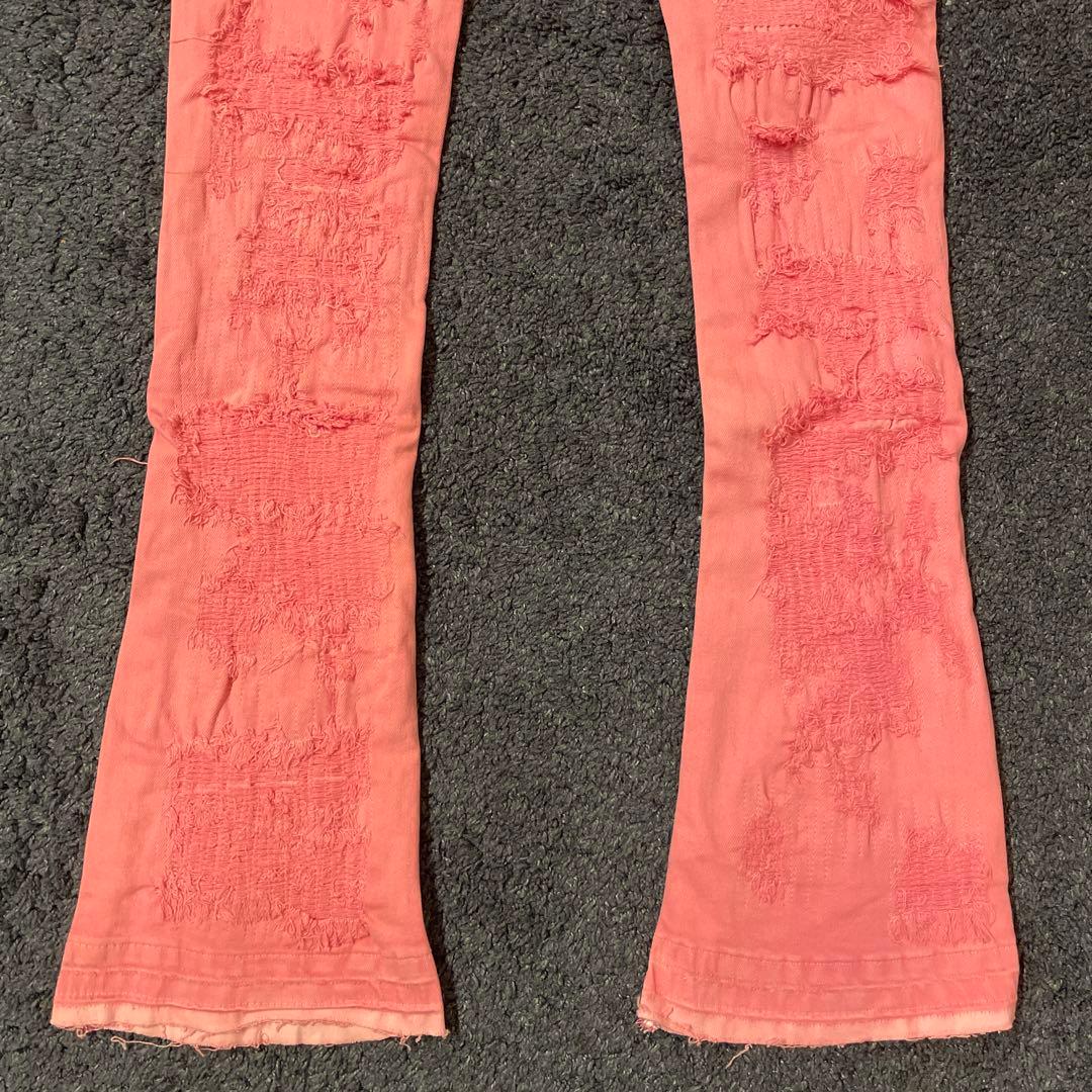 新品バラバサスvalabasasクラッシュダメージスキニーフレアデニムピンク30