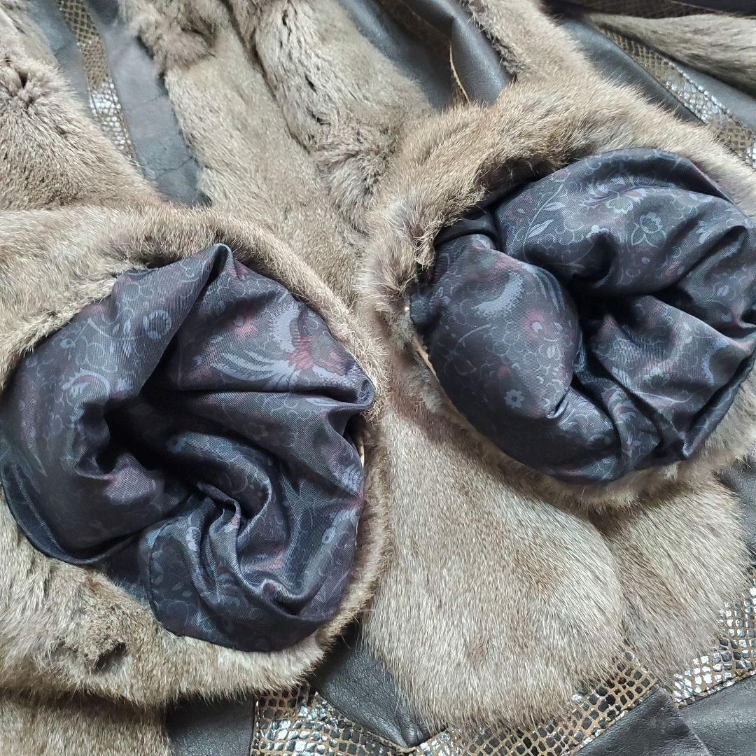 ロリス パイソン柄 ジャーシー ファーコート 牛革 ロング 2XL相当　袖太