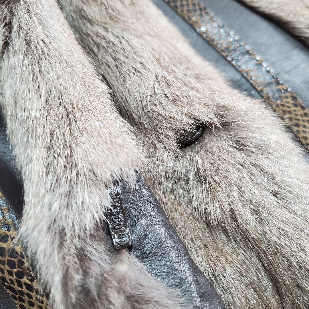 ロリス パイソン柄 ジャーシー ファーコート 牛革 ロング 2XL相当　袖太