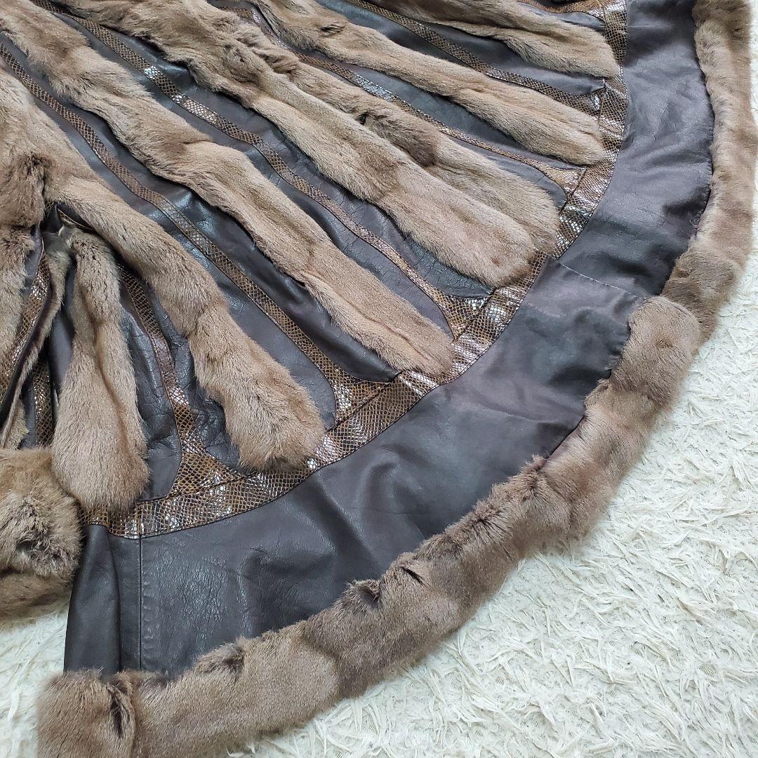 ロリス パイソン柄 ジャーシー ファーコート 牛革 ロング 2XL相当　袖太