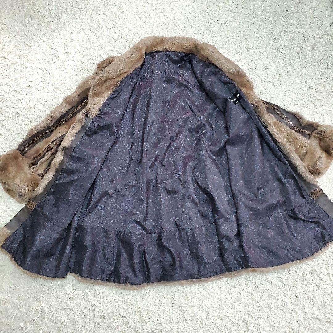 ロリス パイソン柄 ジャーシー ファーコート 牛革 ロング 2XL相当　袖太