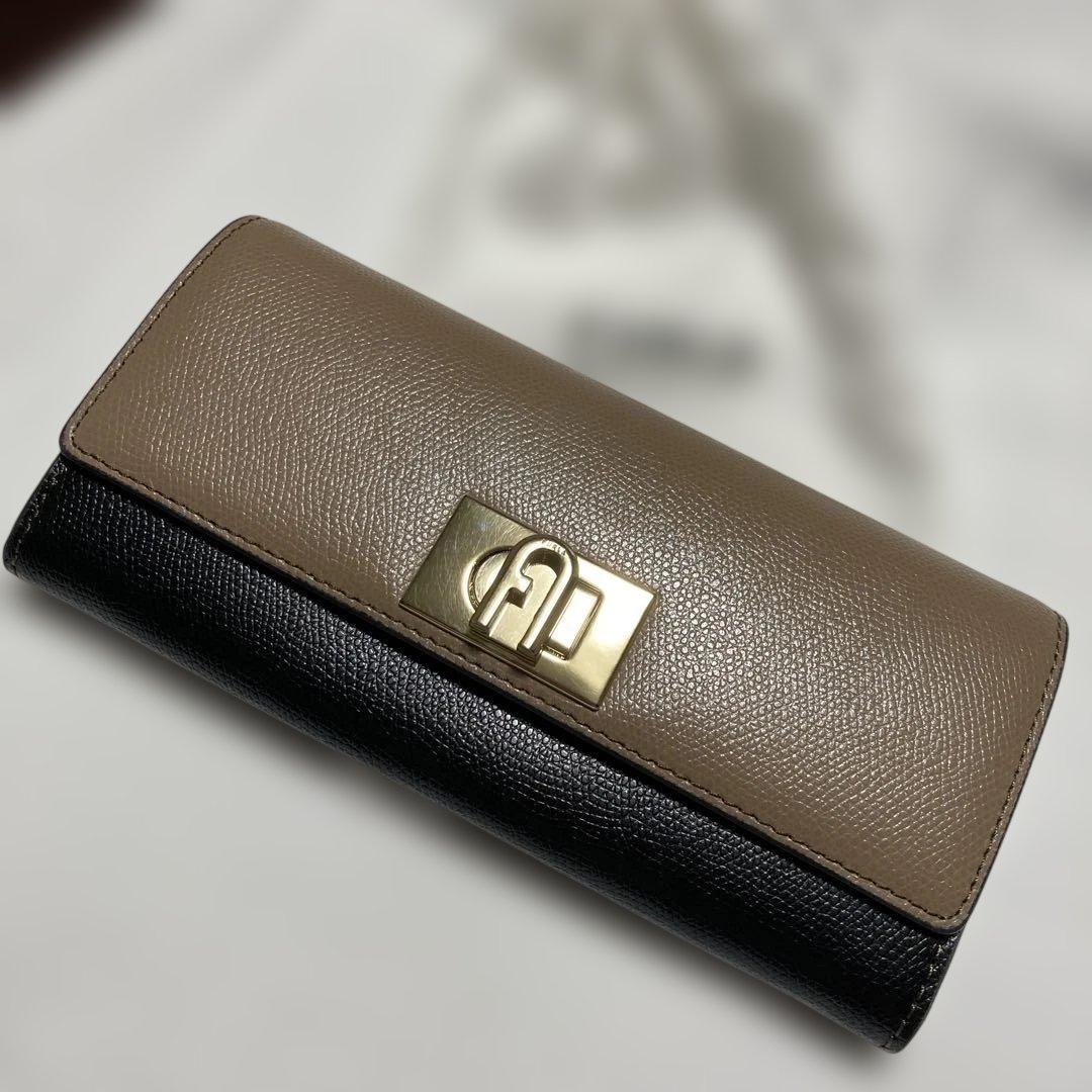フルラ 長財布 黒ベージュ 美品