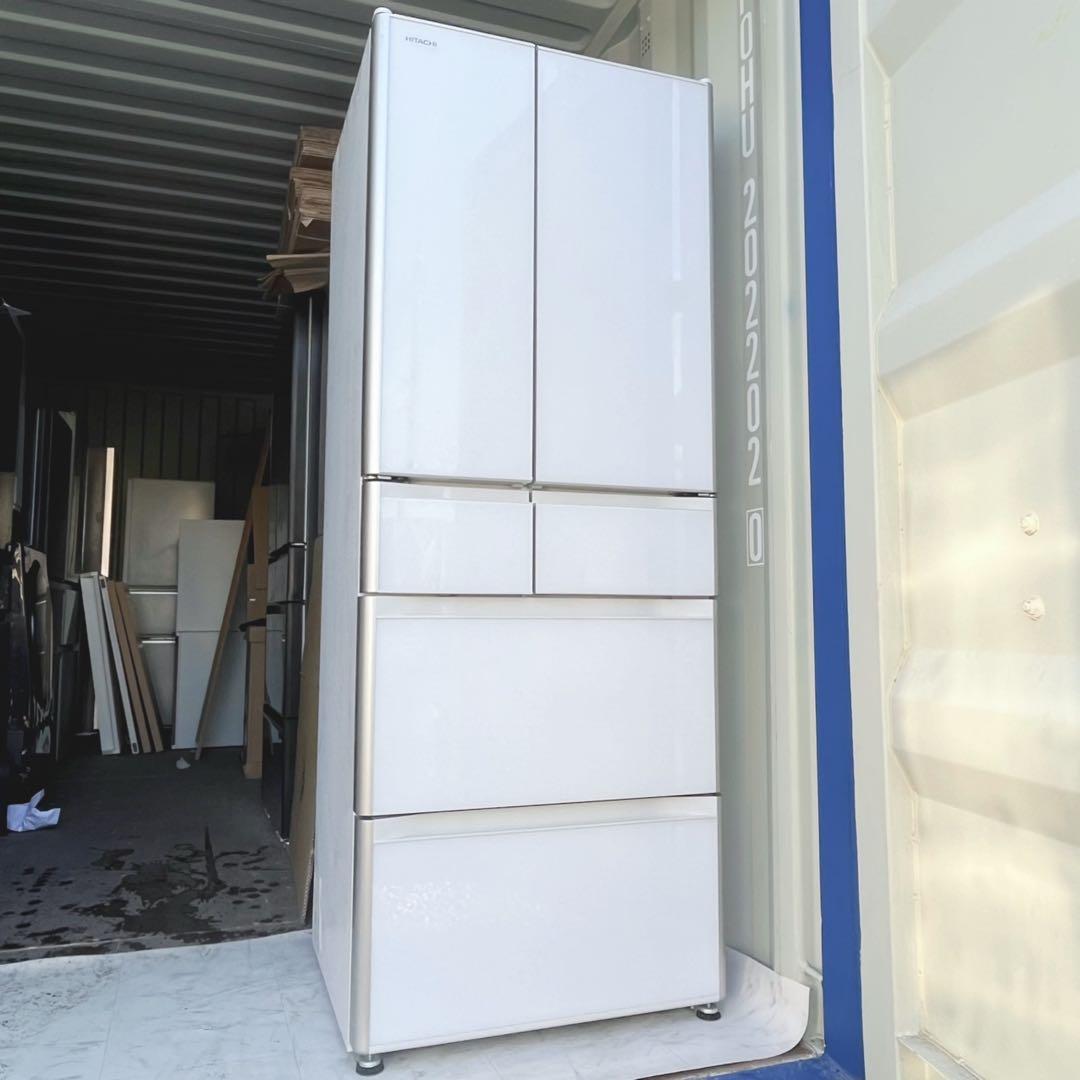 取付無料！日立真空チルド搭載自動製氷付きおしゃれホワイト6ドア冷蔵庫！洗濯機