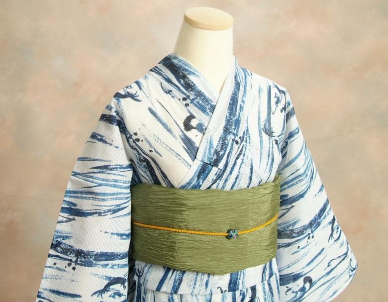 浴衣 ゆかた 綿絽生地 凪ブランド 白色 水色墨流し柄 夏にピッタリ 綿１００％